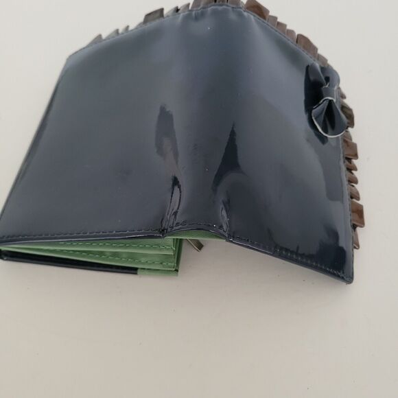 HAK Wallet Leather Blue Green Bow Ruffle Card Bill Coin Medium Bifold Rare New - Picture 8 of 11